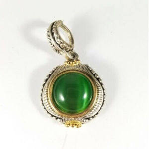 Green Silvertone Round Pendant Enhancer